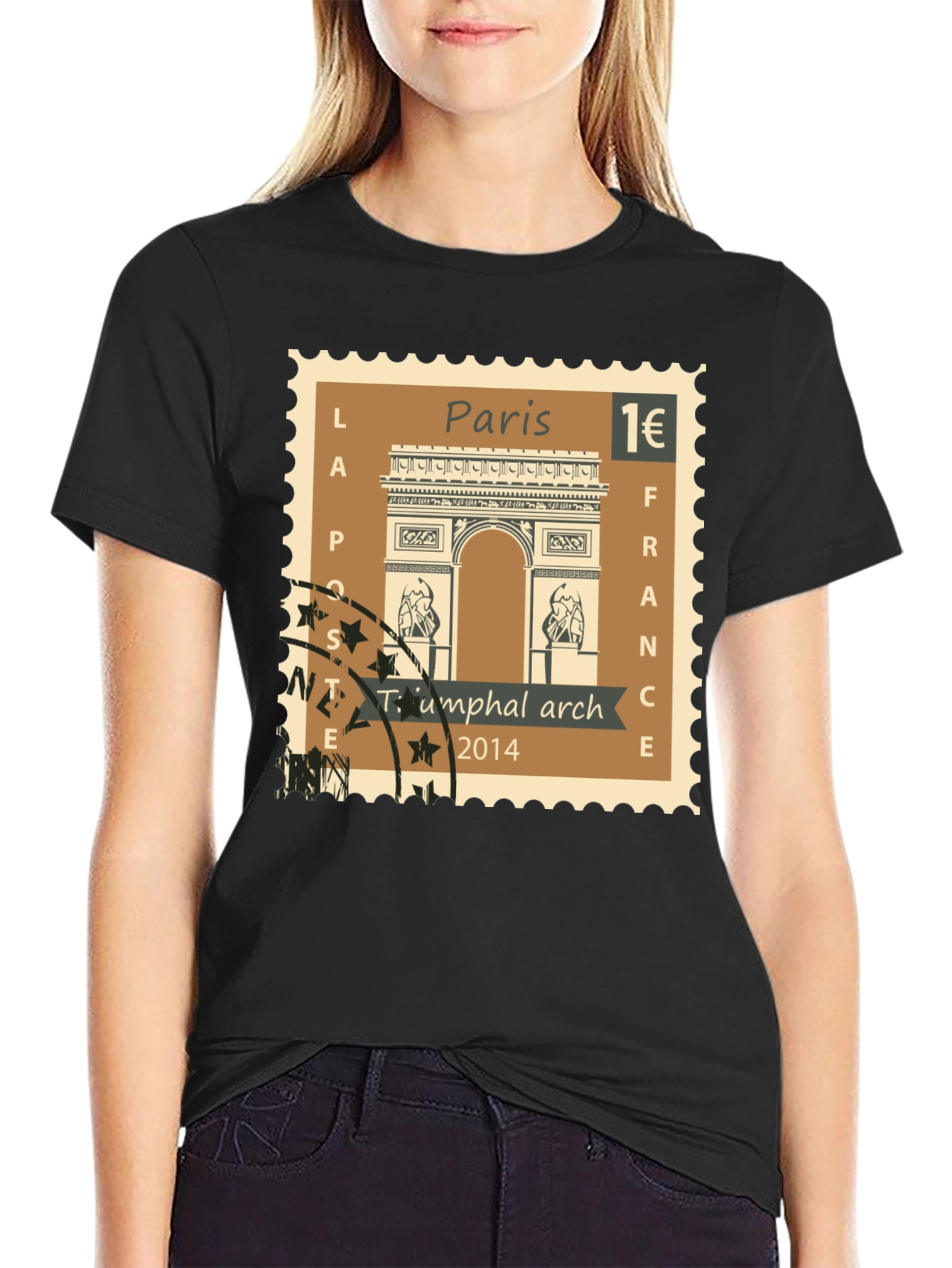 Paris Arc de Triomphe Stamp T-Shirt - Black