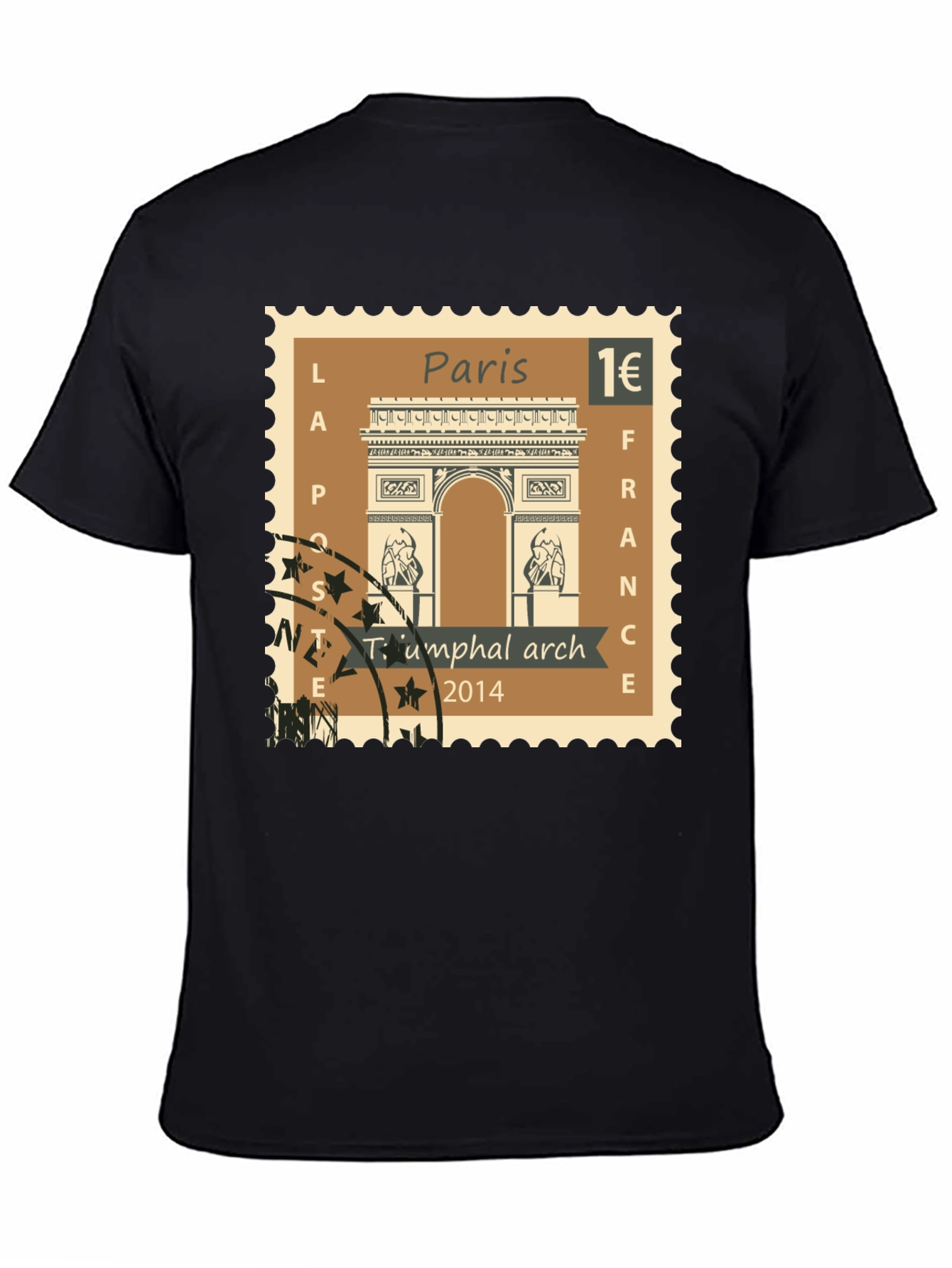 Paris Arc de Triomphe Stamp T-Shirt - Black