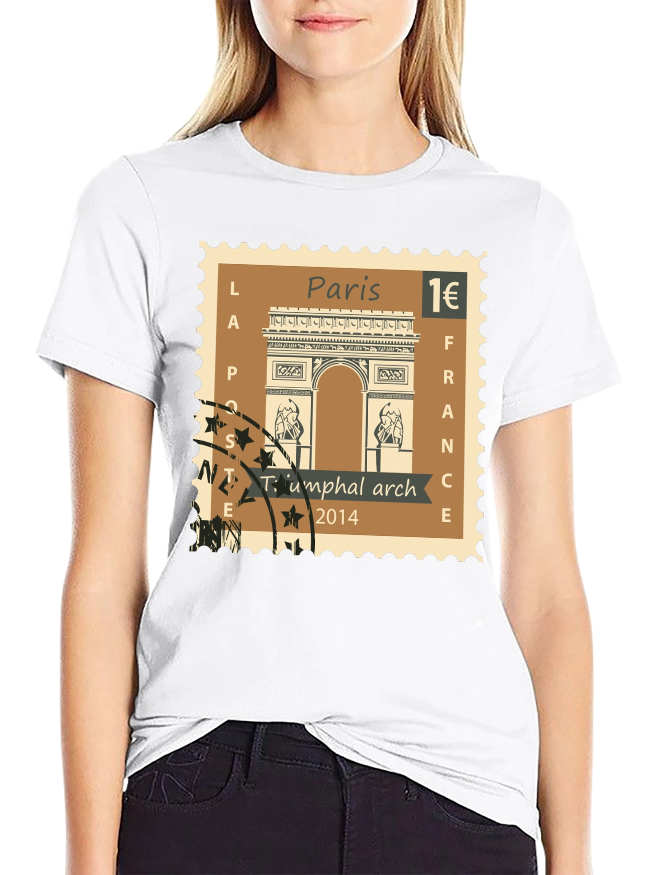 Paris Arc de Triomphe Stamp T-Shirt - Black