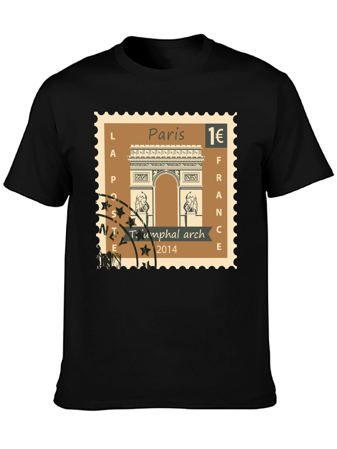 Paris Arc de Triomphe Stamp T-Shirt - Black