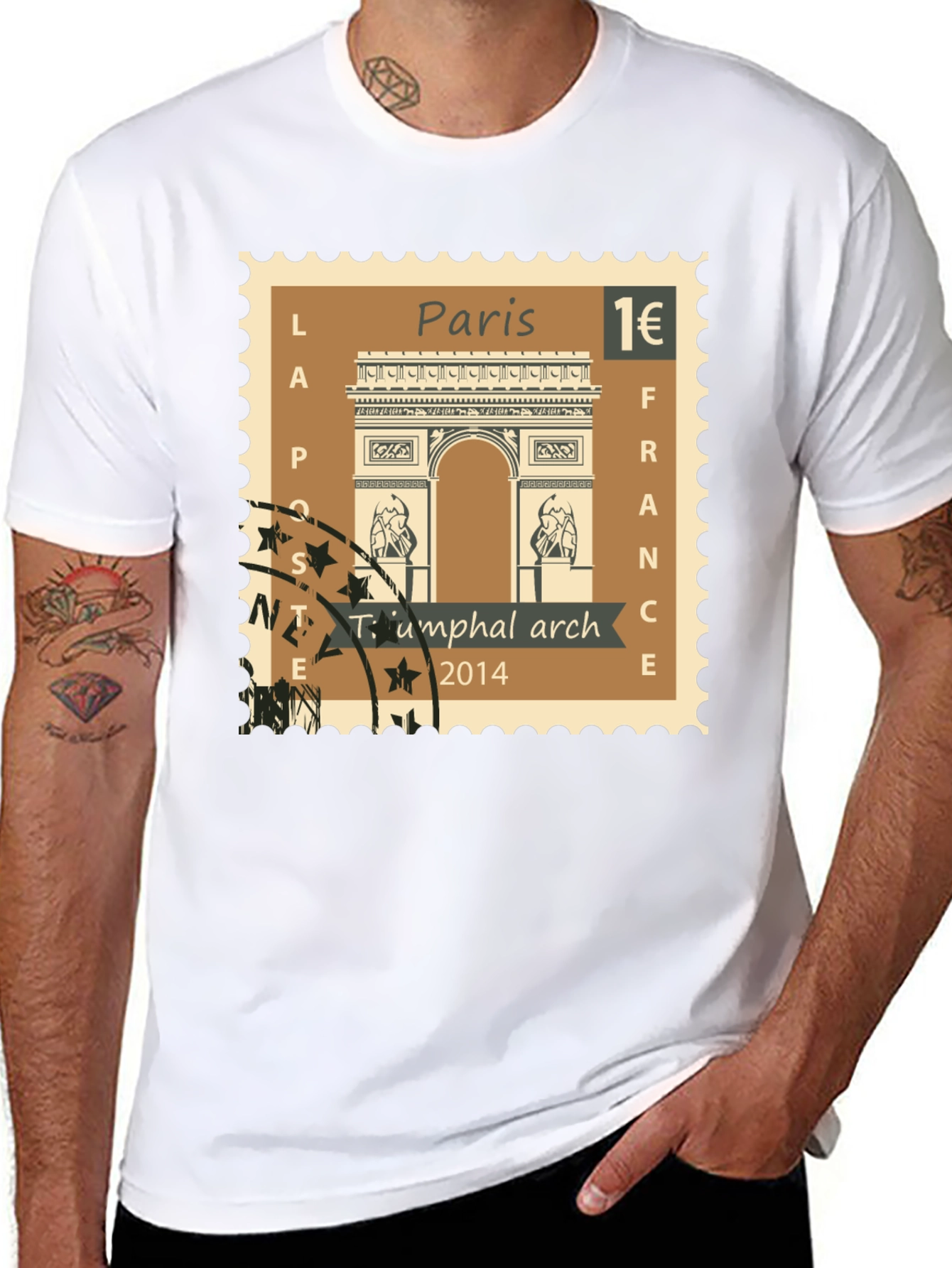 Paris Arc de Triomphe Stamp T-Shirt - Black