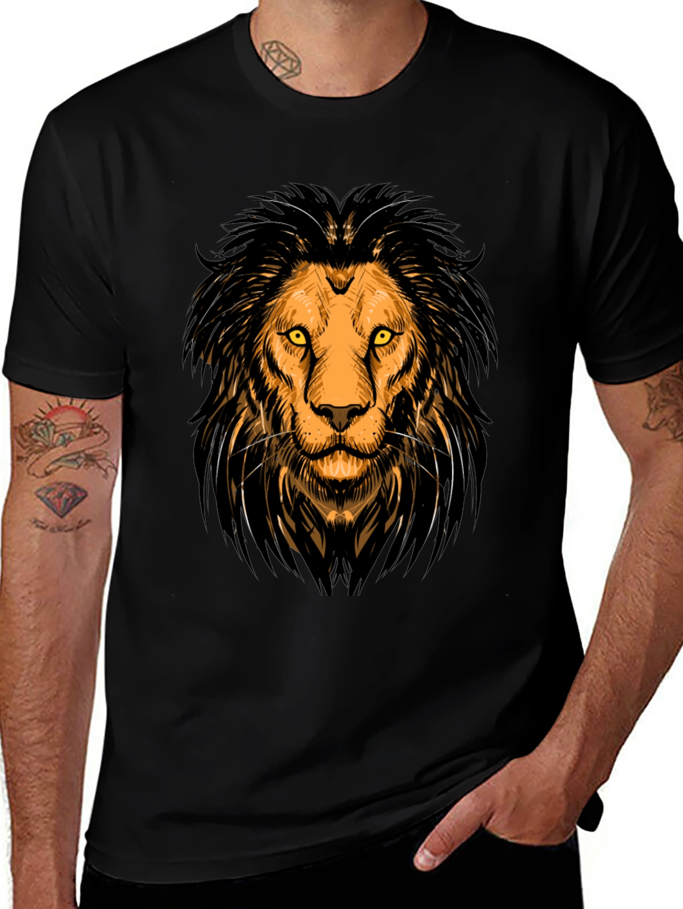 Lion Graphic Print Crew Neck Mens T-Shirt