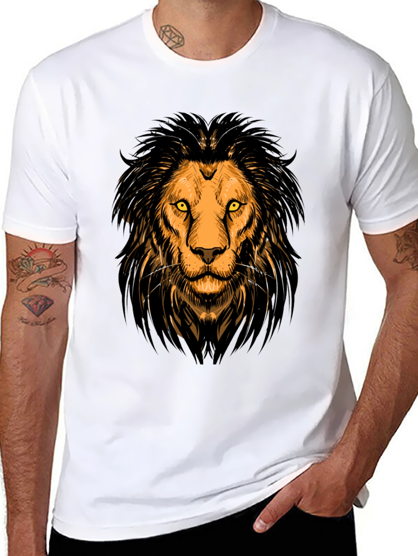 Lion Graphic Print Crew Neck Mens T-Shirt