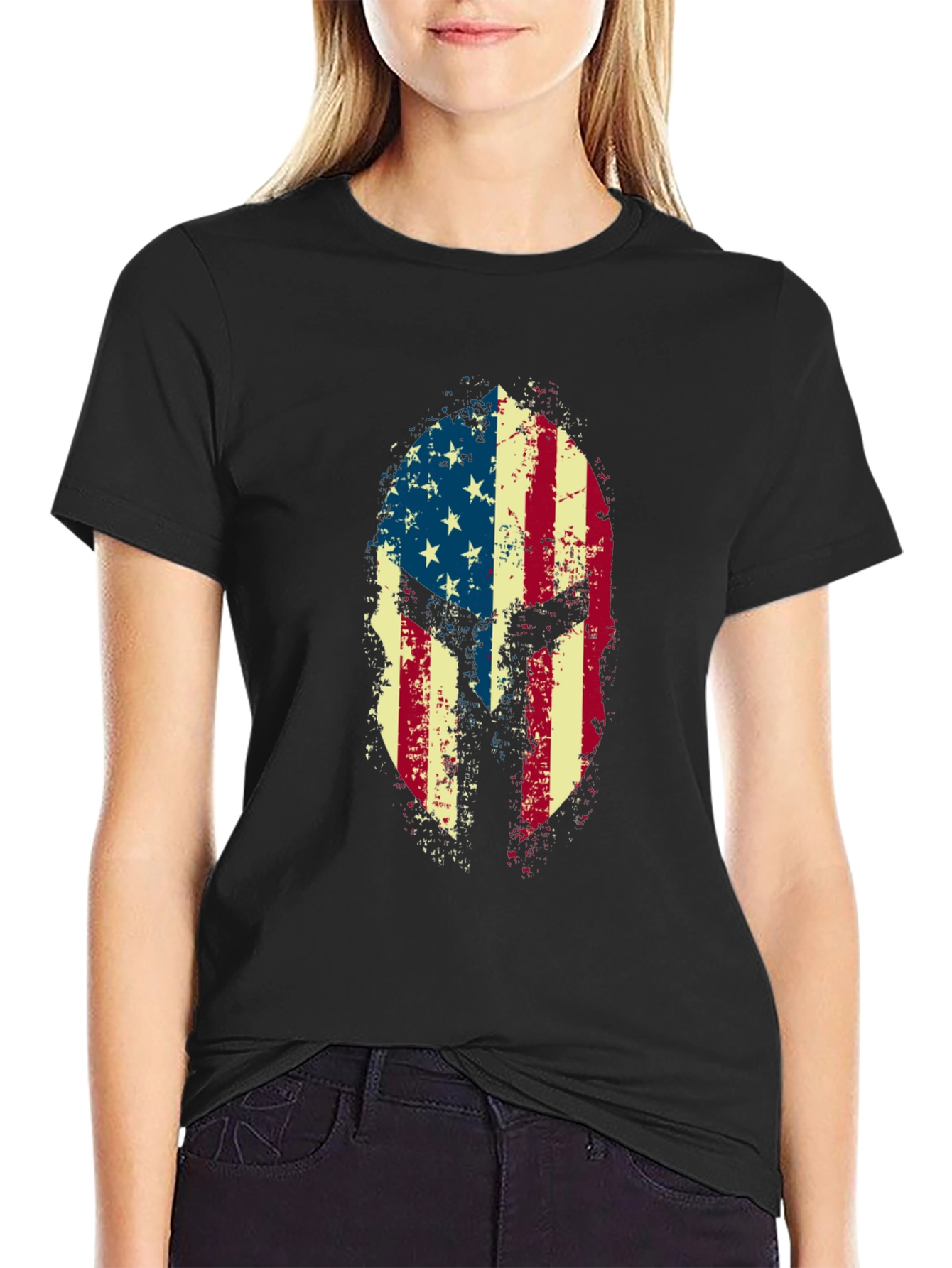 American Flag Spartan Helmet Graphic Tee