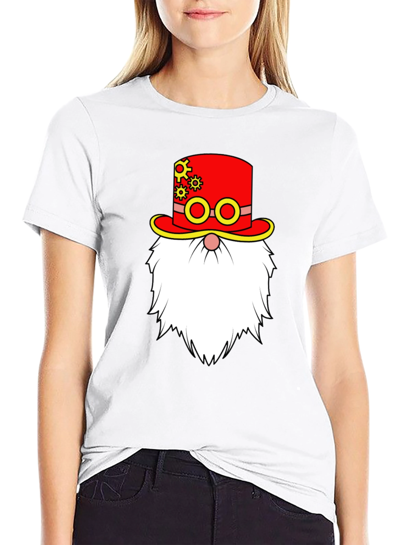 Steampunk Gnome Graphic Tee - Black Cotton T-Shirt