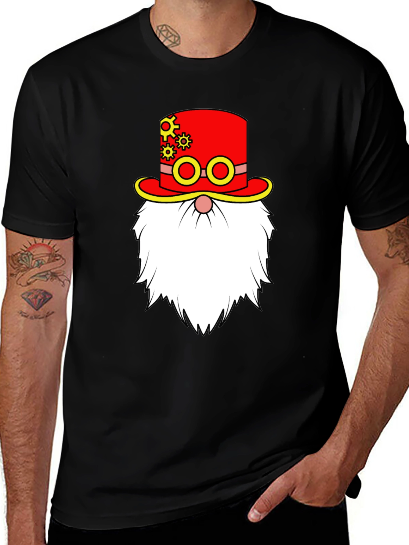 Steampunk Gnome Graphic Tee - Black Cotton T-Shirt