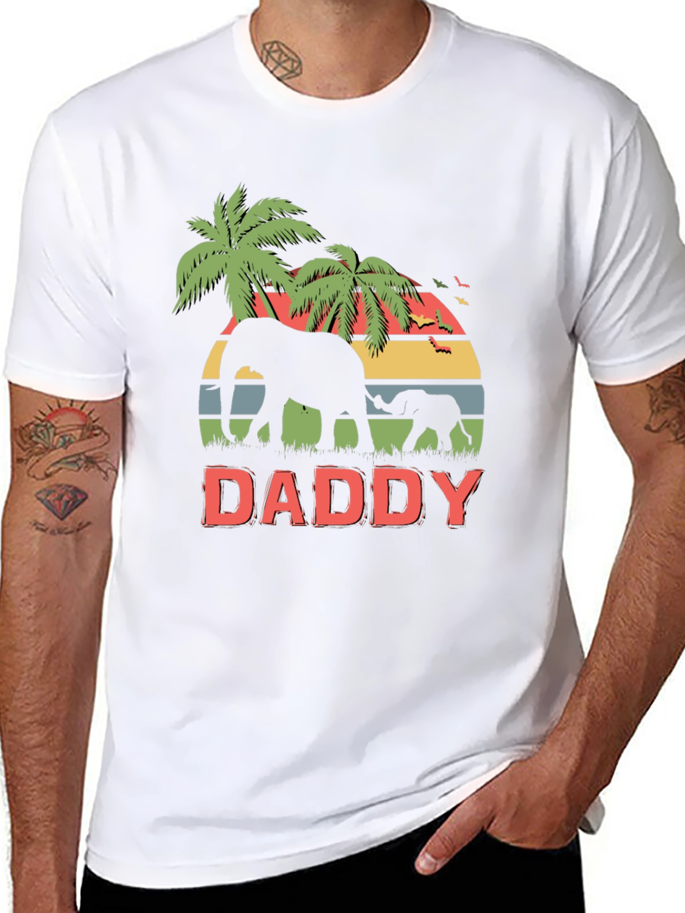 Daddy Elephant Graphic T-Shirt Retro Style