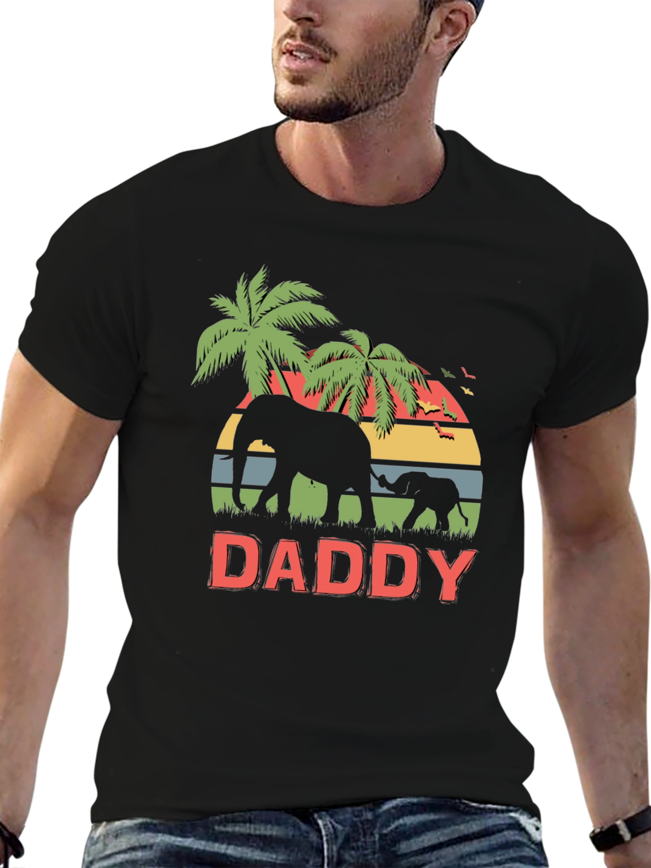 Daddy Elephant Graphic T-Shirt Retro Style
