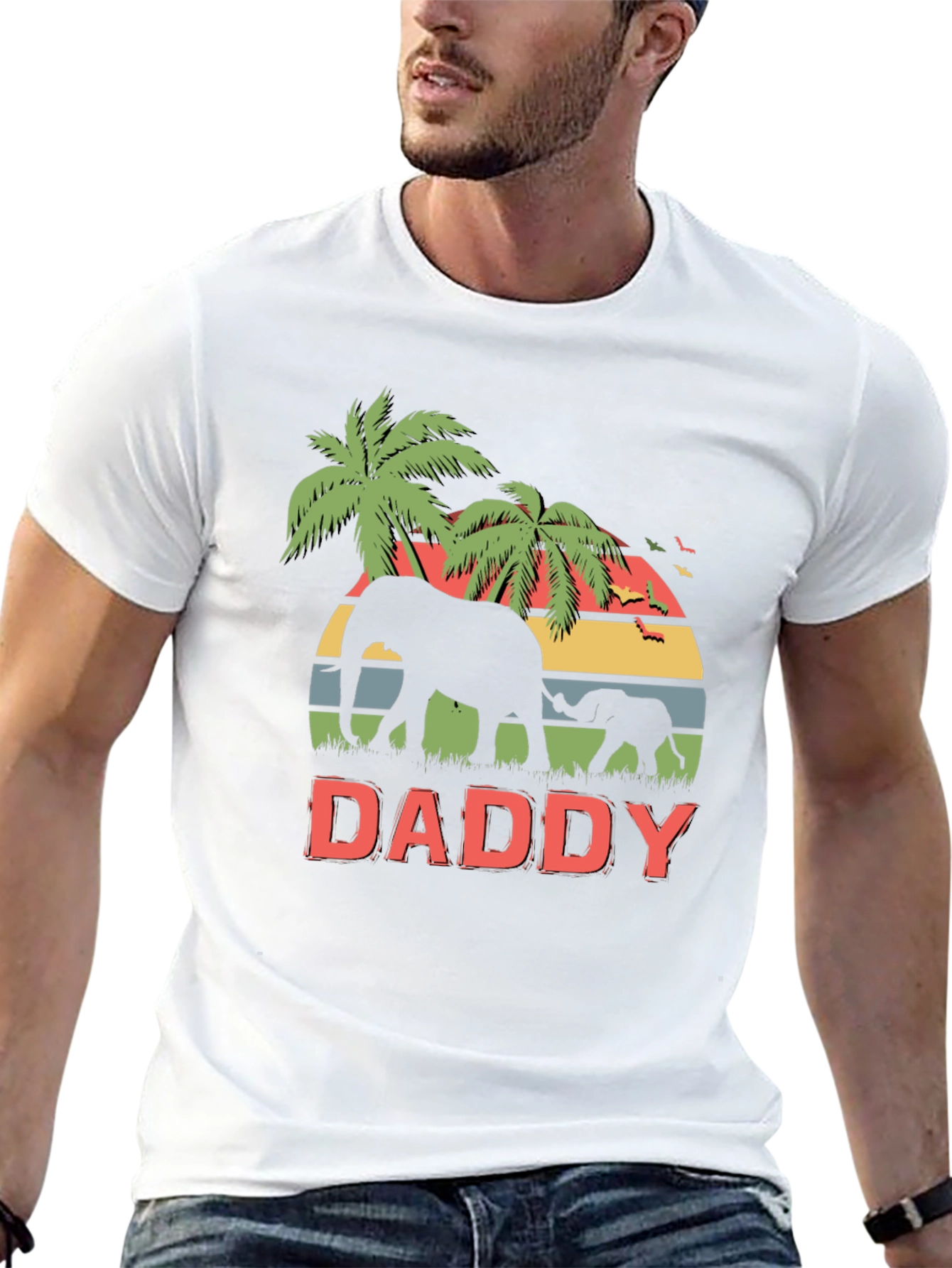 Daddy Elephant Graphic T-Shirt Retro Style