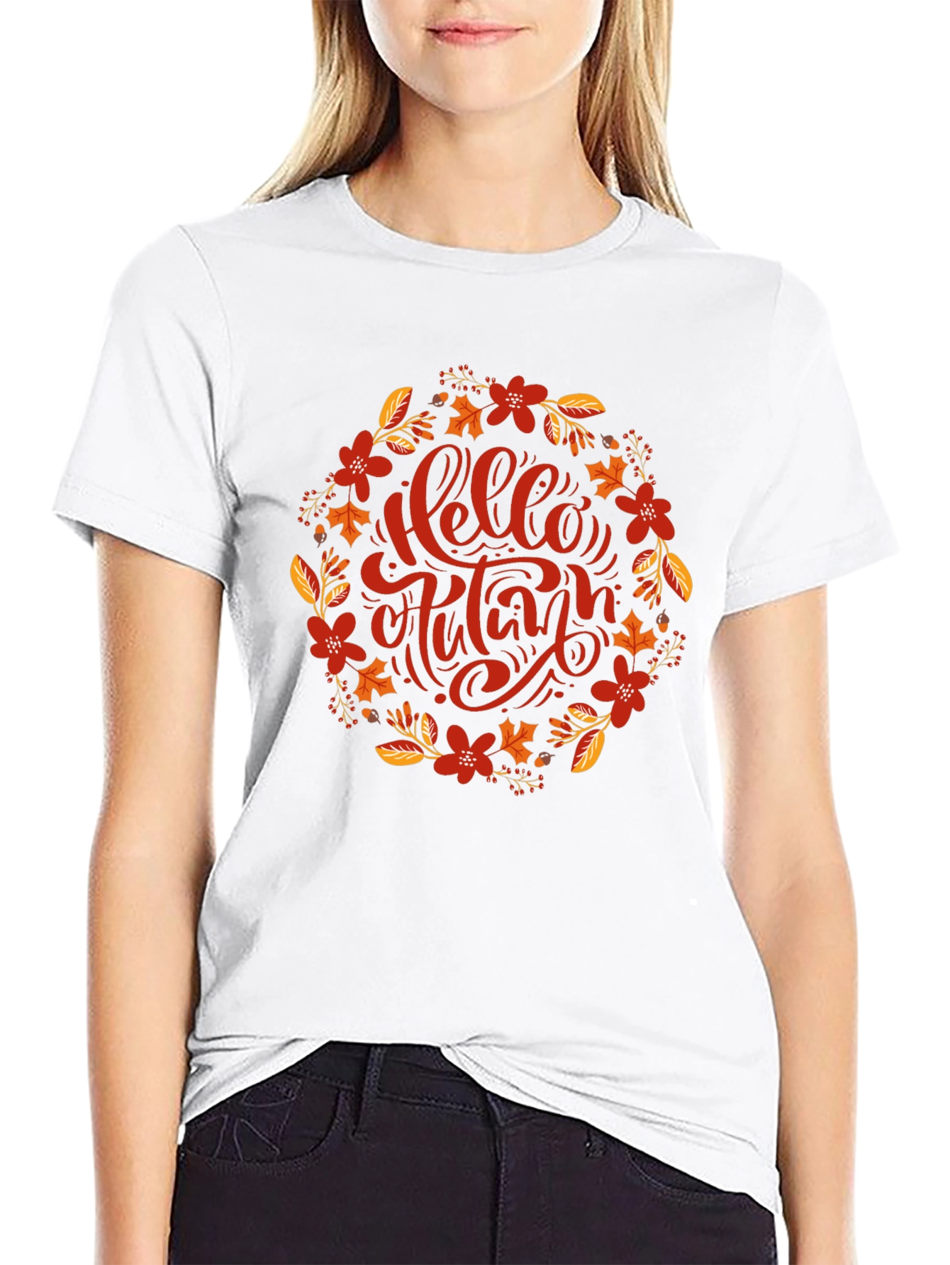 Hello Autumn Floral Wreath Graphic T-Shirt