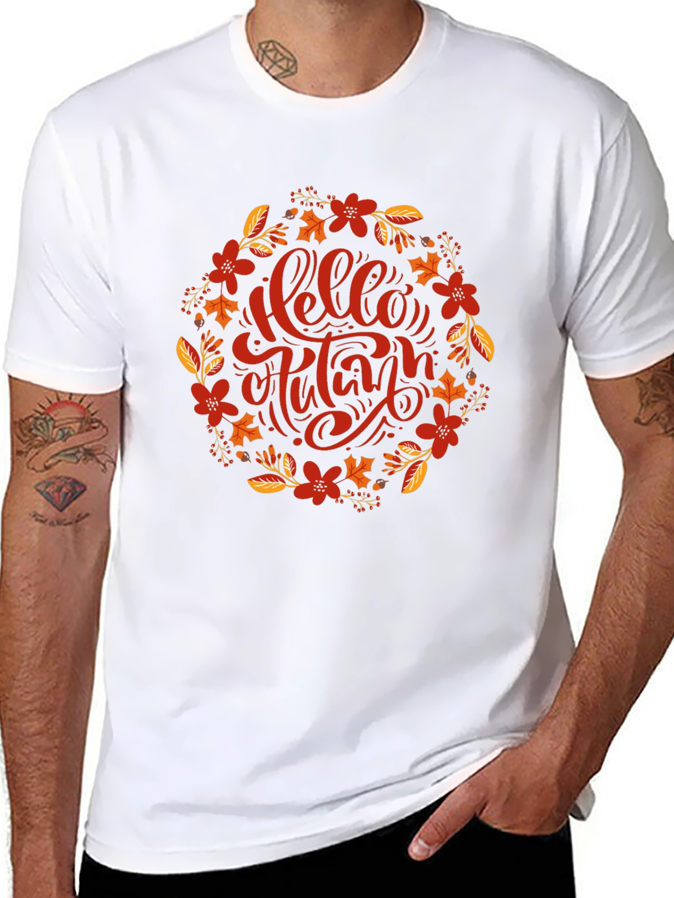 Hello Autumn Floral Wreath Graphic T-Shirt