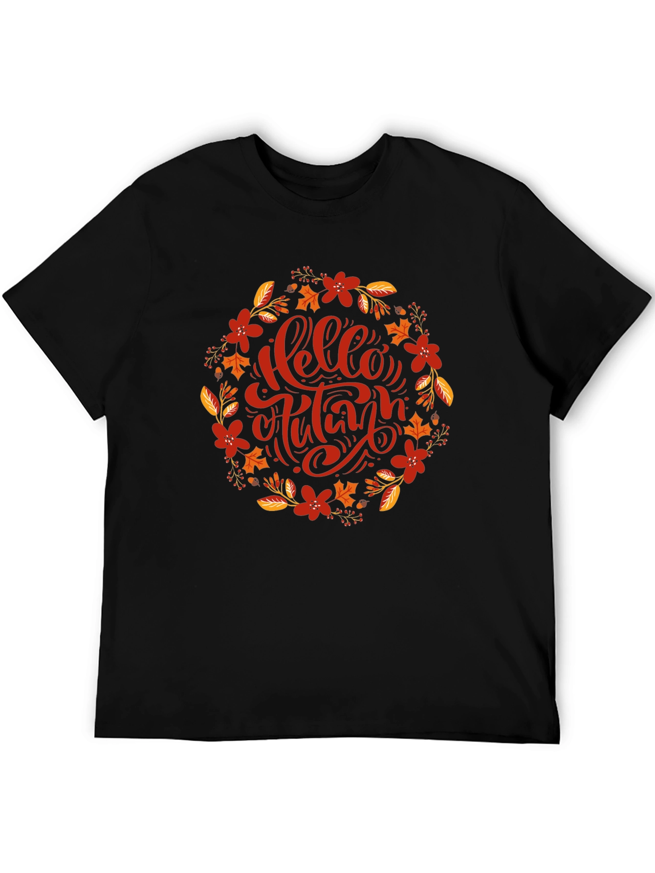 Hello Autumn Floral Wreath Graphic T-Shirt