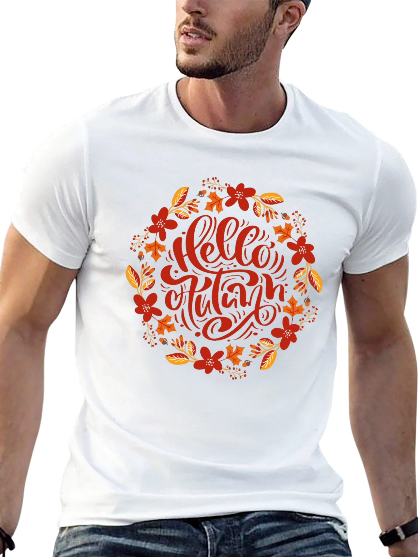 Hello Autumn Floral Wreath Graphic T-Shirt