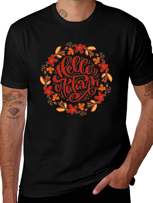 Hello Autumn Floral Wreath Graphic T-Shirt