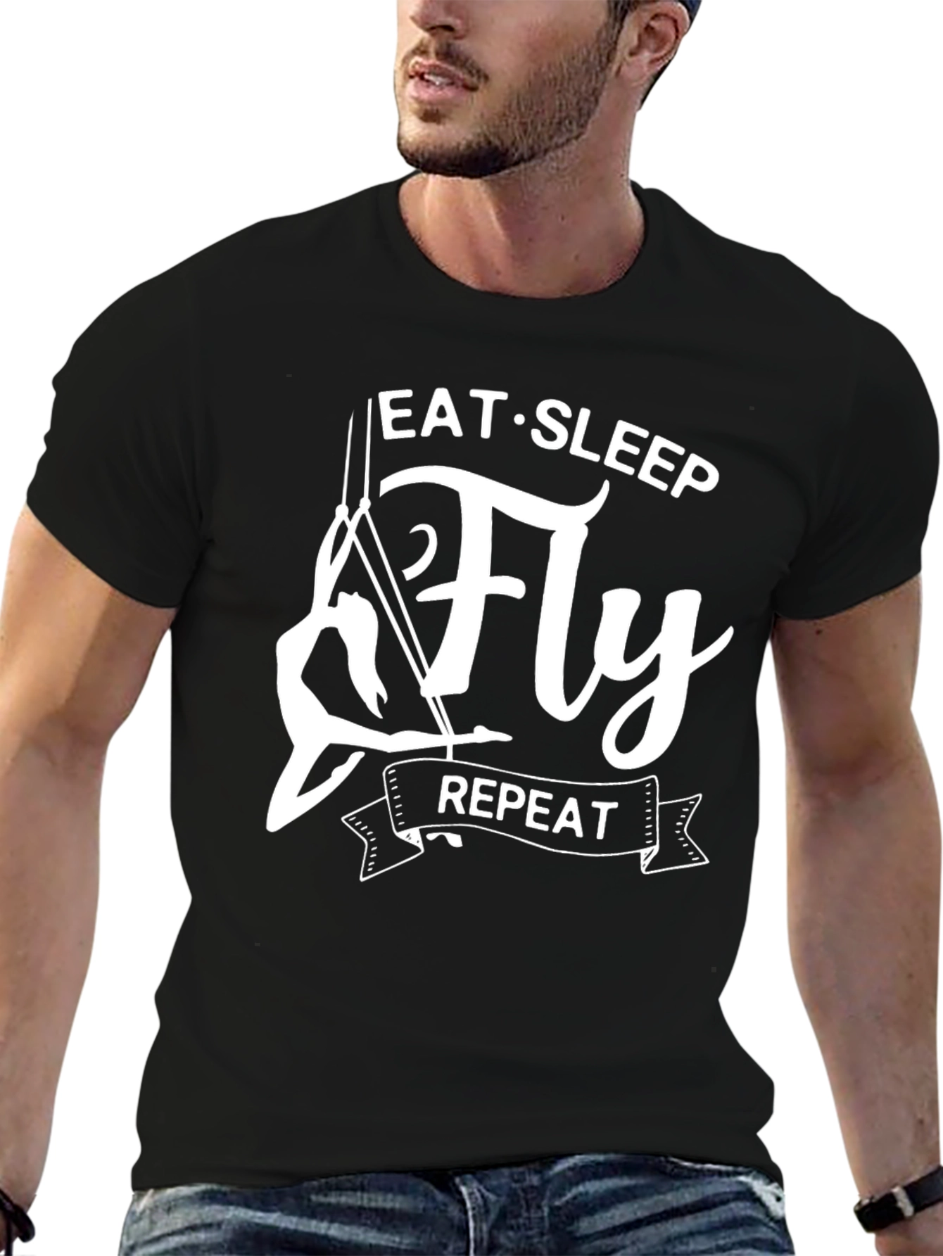 Eat Sleep Fly Repeat Black T-Shirt