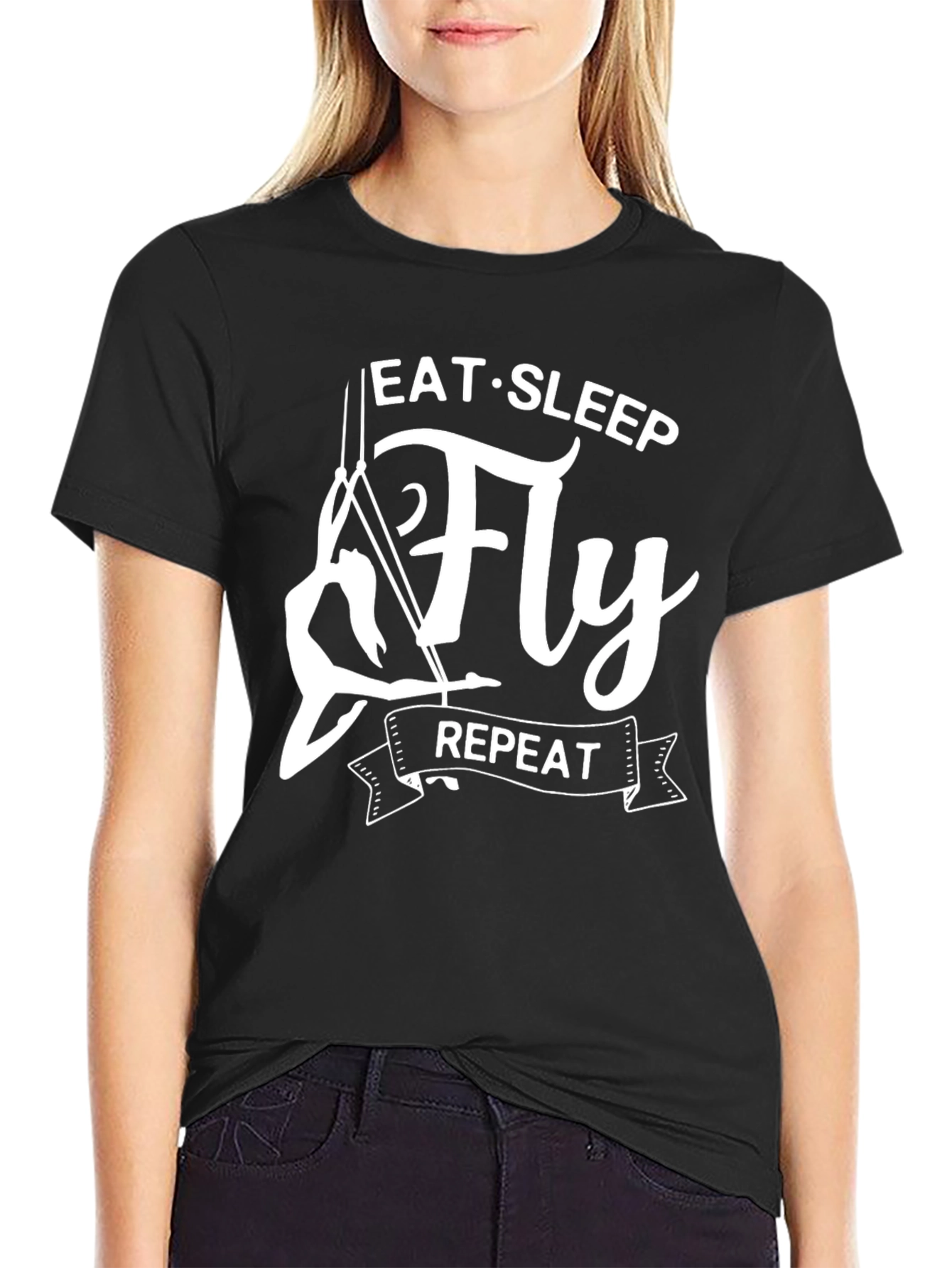 Eat Sleep Fly Repeat Black T-Shirt