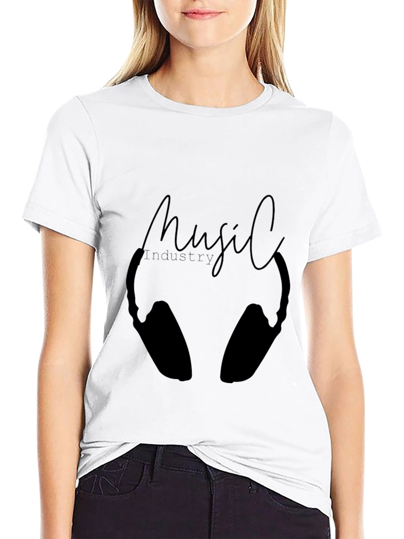 Music Industry Black T-Shirt with Headphone Graphic