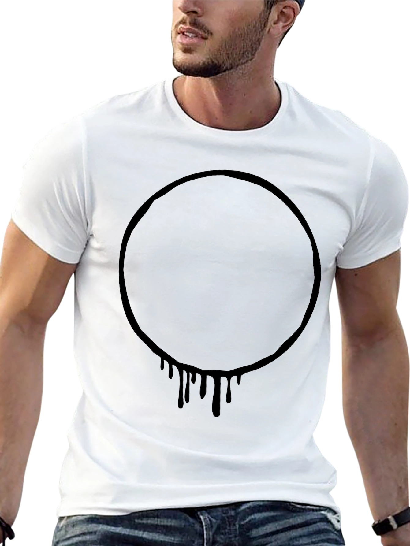 Mens Black Graphic Tee - Circle Drip Design