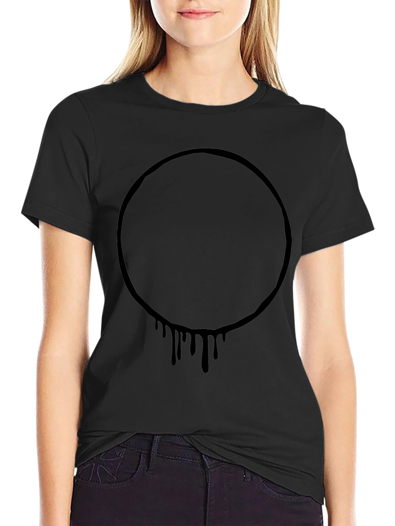 Mens Black Graphic Tee - Circle Drip Design