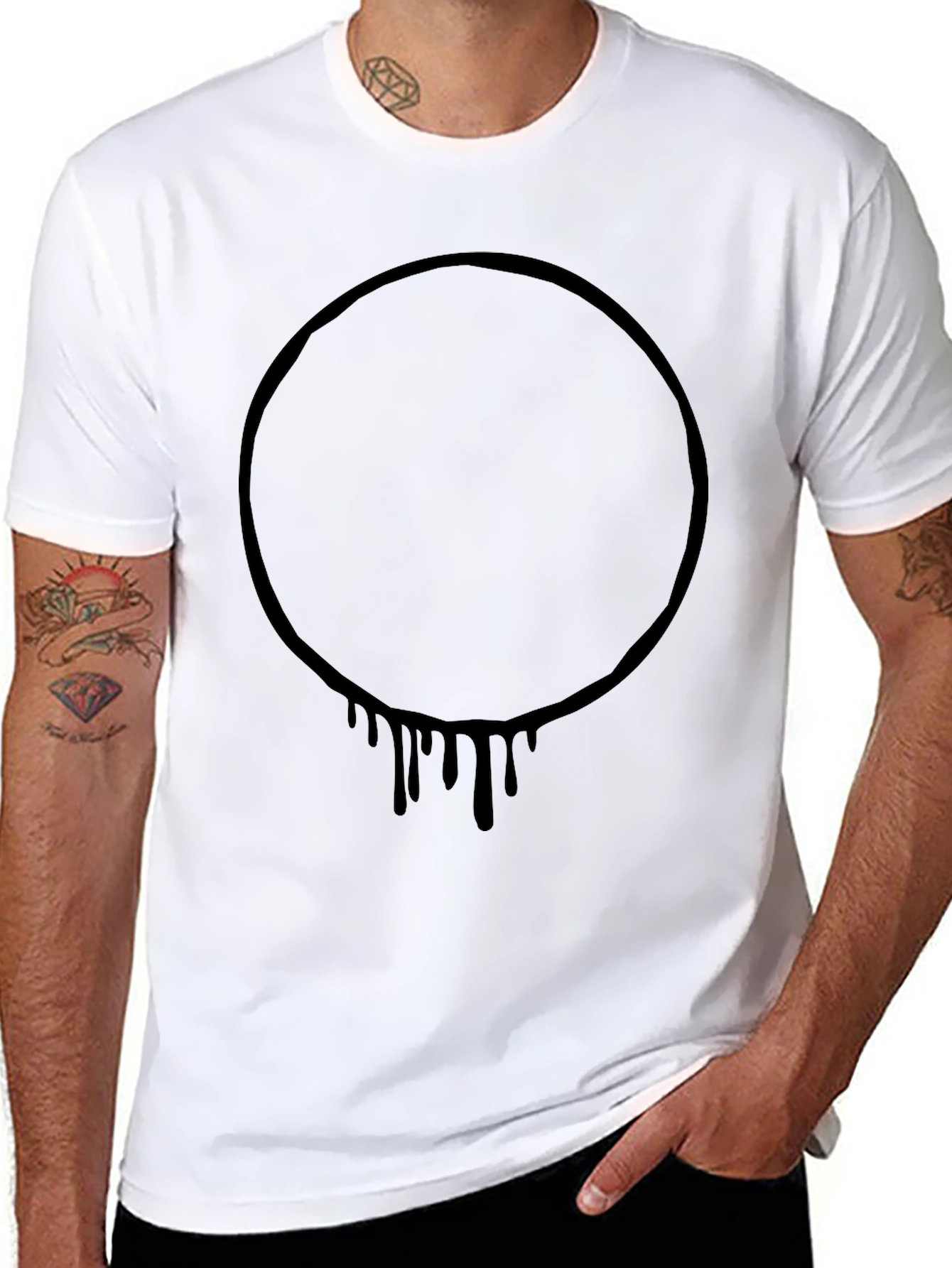 Mens Black Graphic Tee - Circle Drip Design