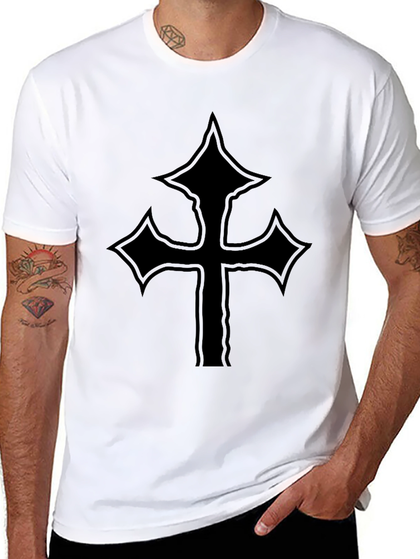 Black T-Shirt with Cross Graphic