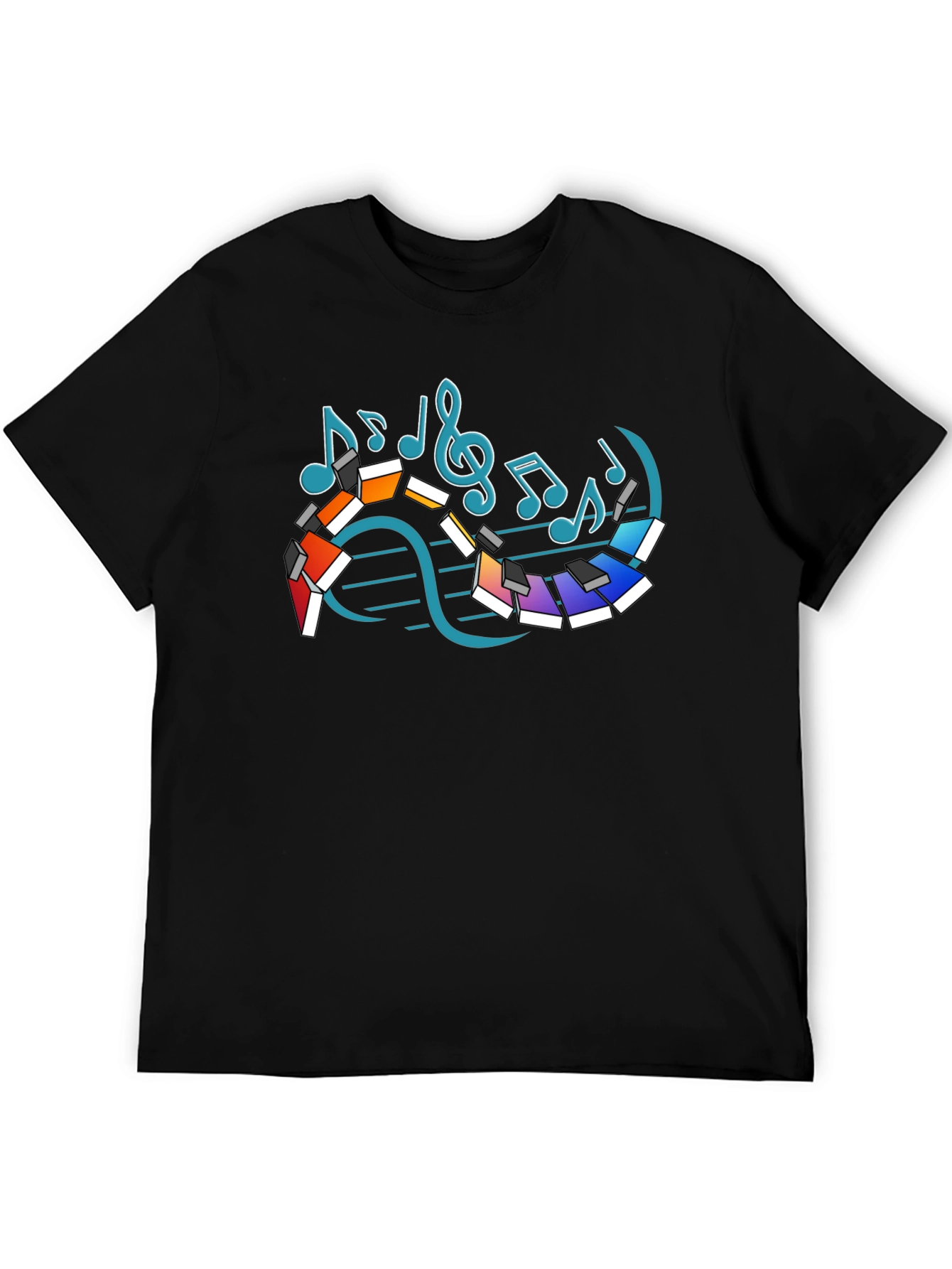 Musical Notes Piano Graphic Print Black T-Shirt