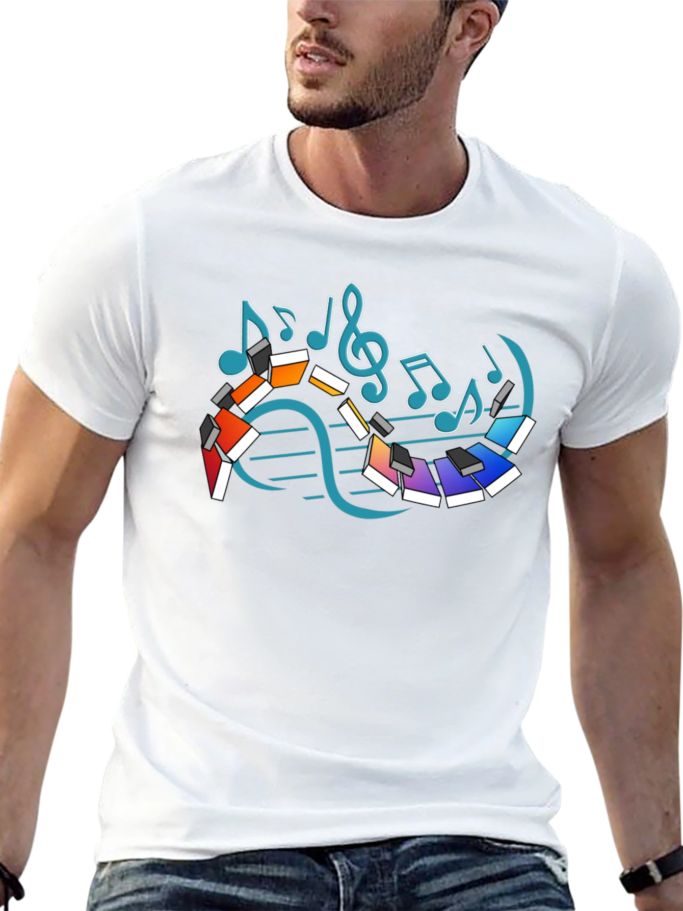 Musical Notes Piano Graphic Print Black T-Shirt