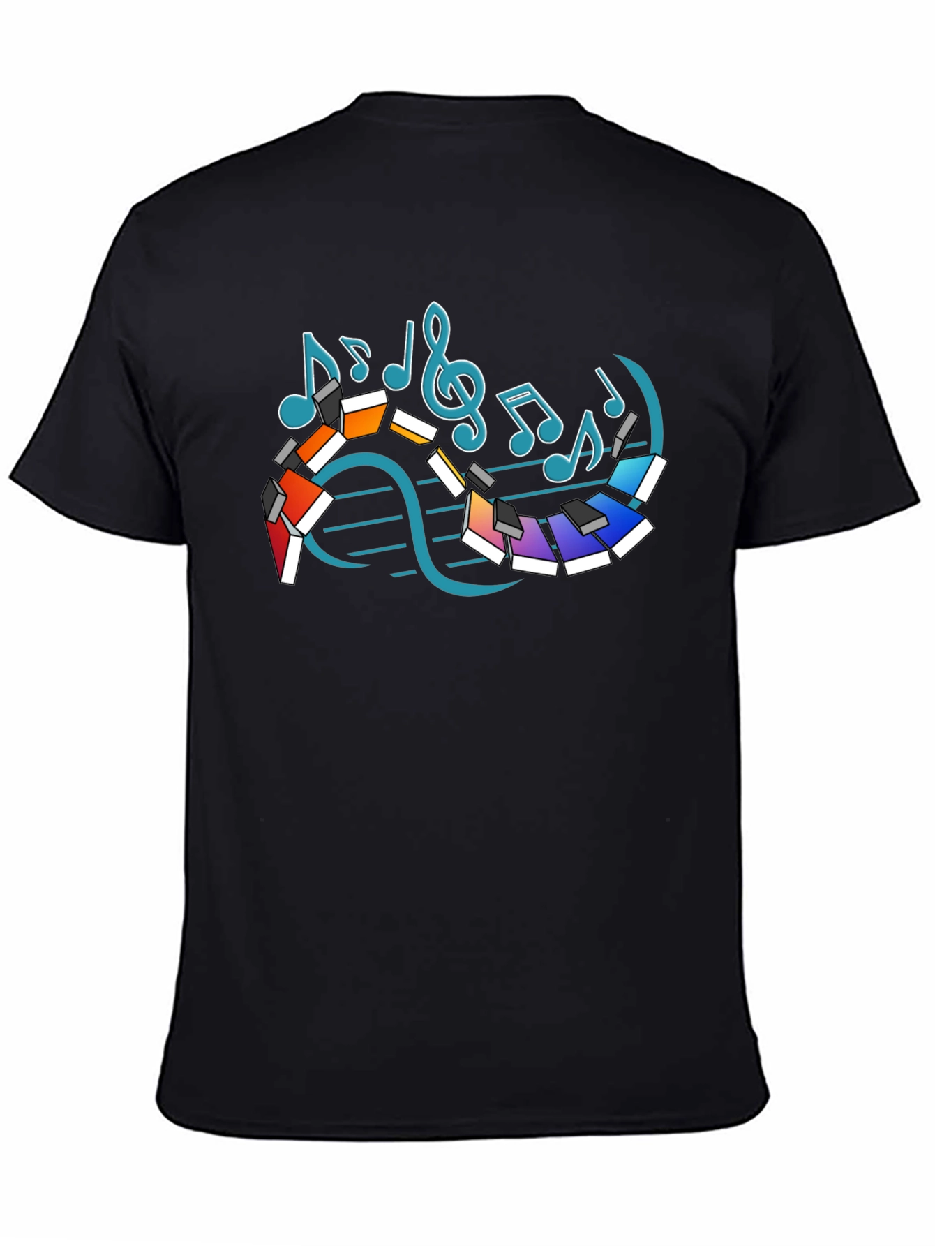 Musical Notes Piano Graphic Print Black T-Shirt