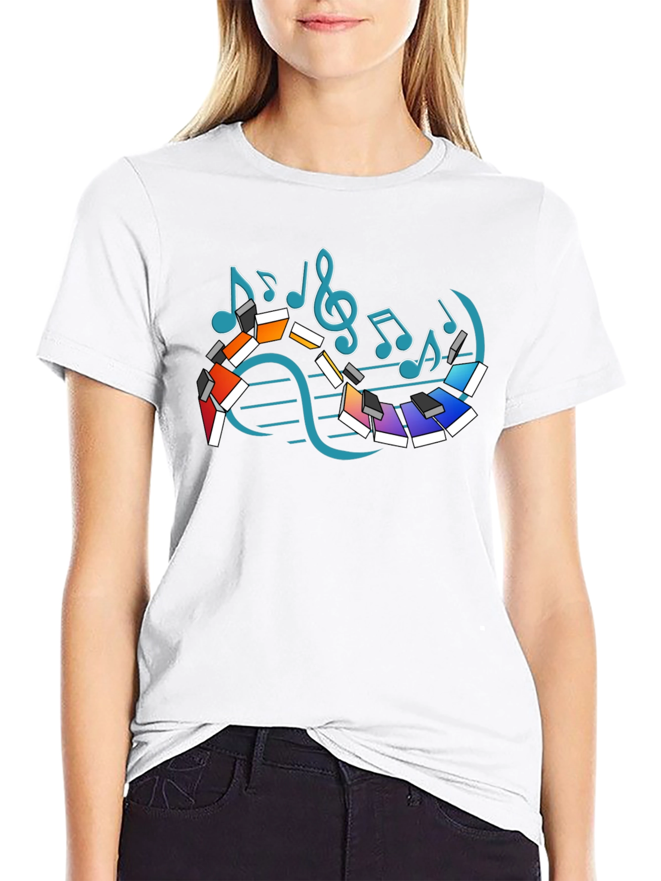 Musical Notes Piano Graphic Print Black T-Shirt