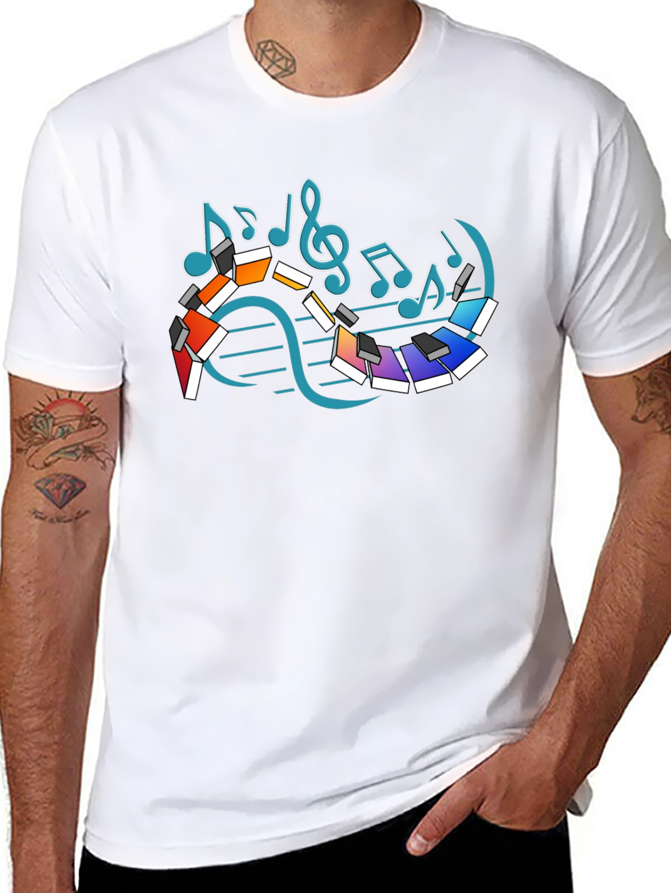 Musical Notes Piano Graphic Print Black T-Shirt