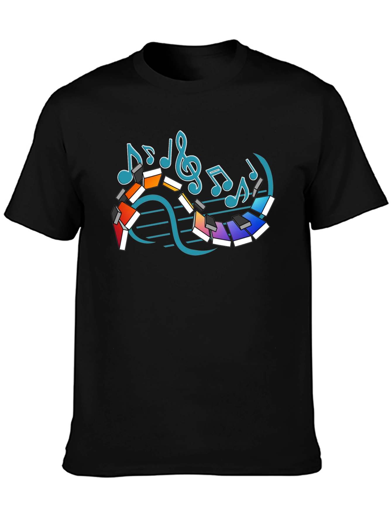 Musical Notes Piano Graphic Print Black T-Shirt