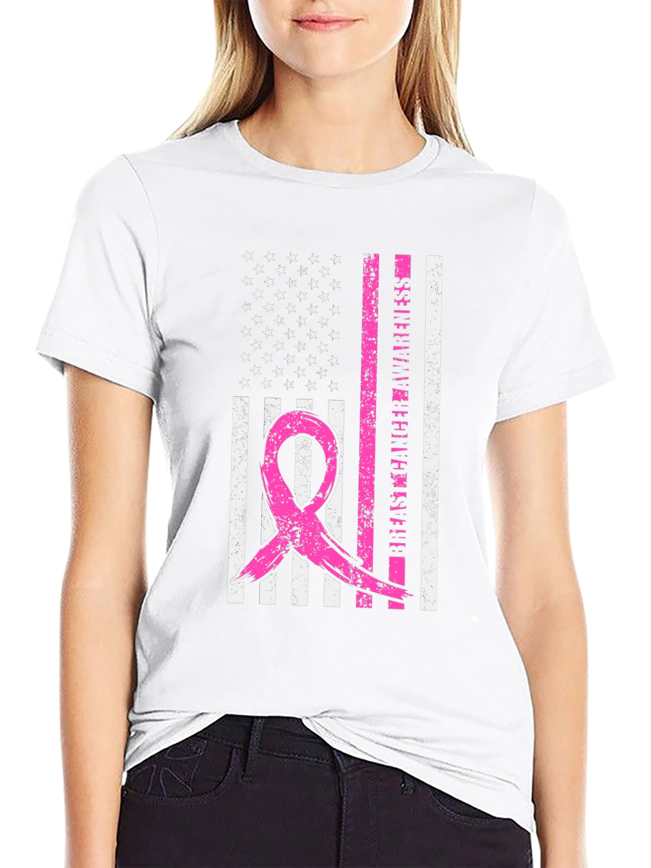 Breast Cancer Awareness American Flag T-Shirt