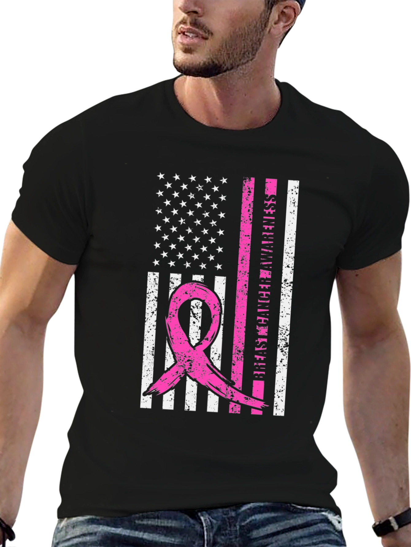 Breast Cancer Awareness American Flag T-Shirt