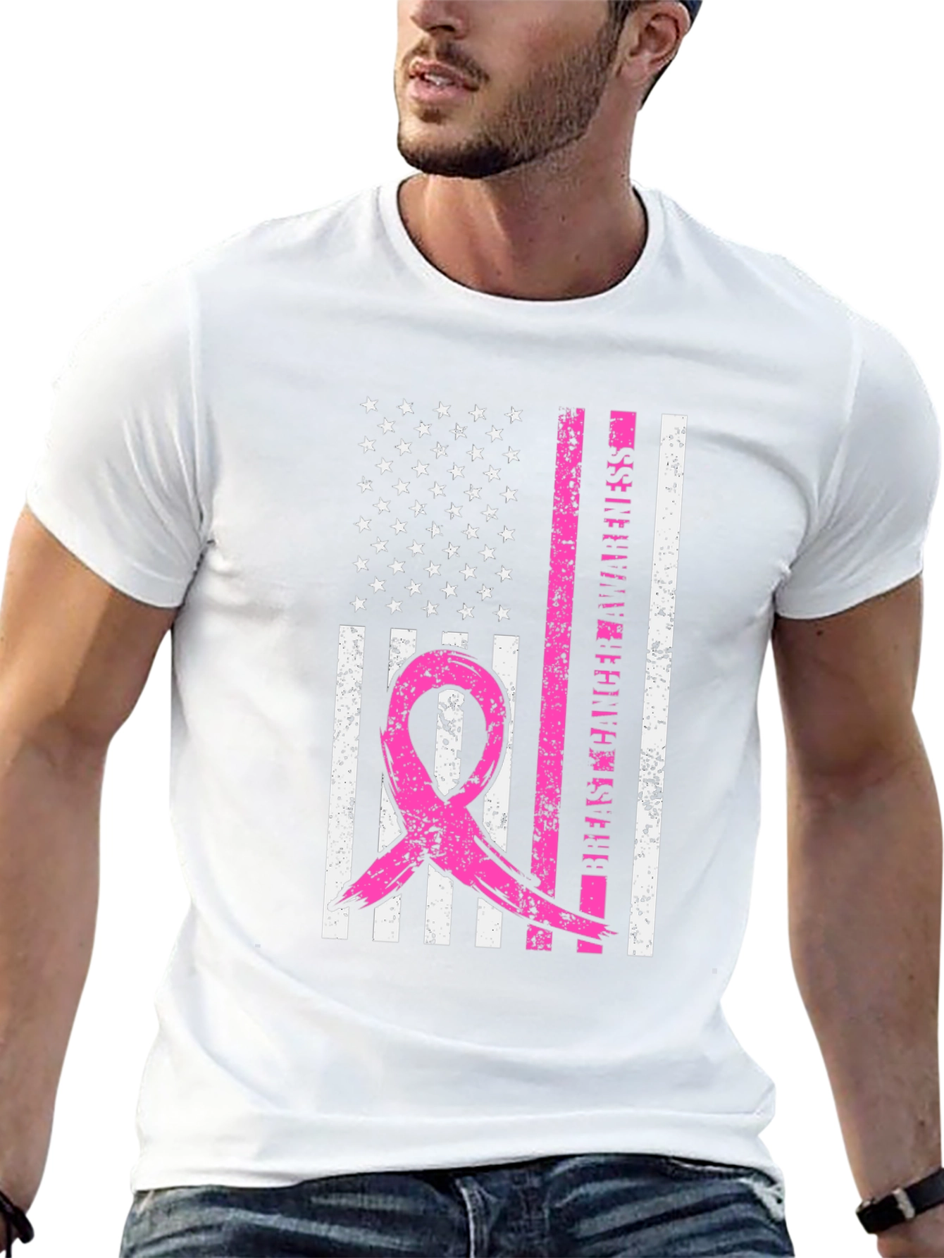 Breast Cancer Awareness American Flag T-Shirt