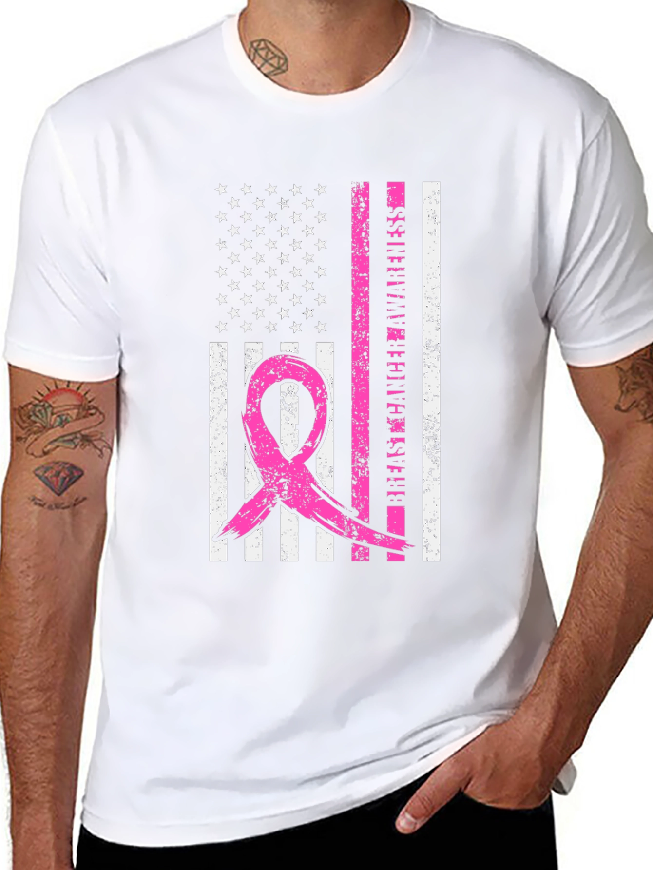 Breast Cancer Awareness American Flag T-Shirt