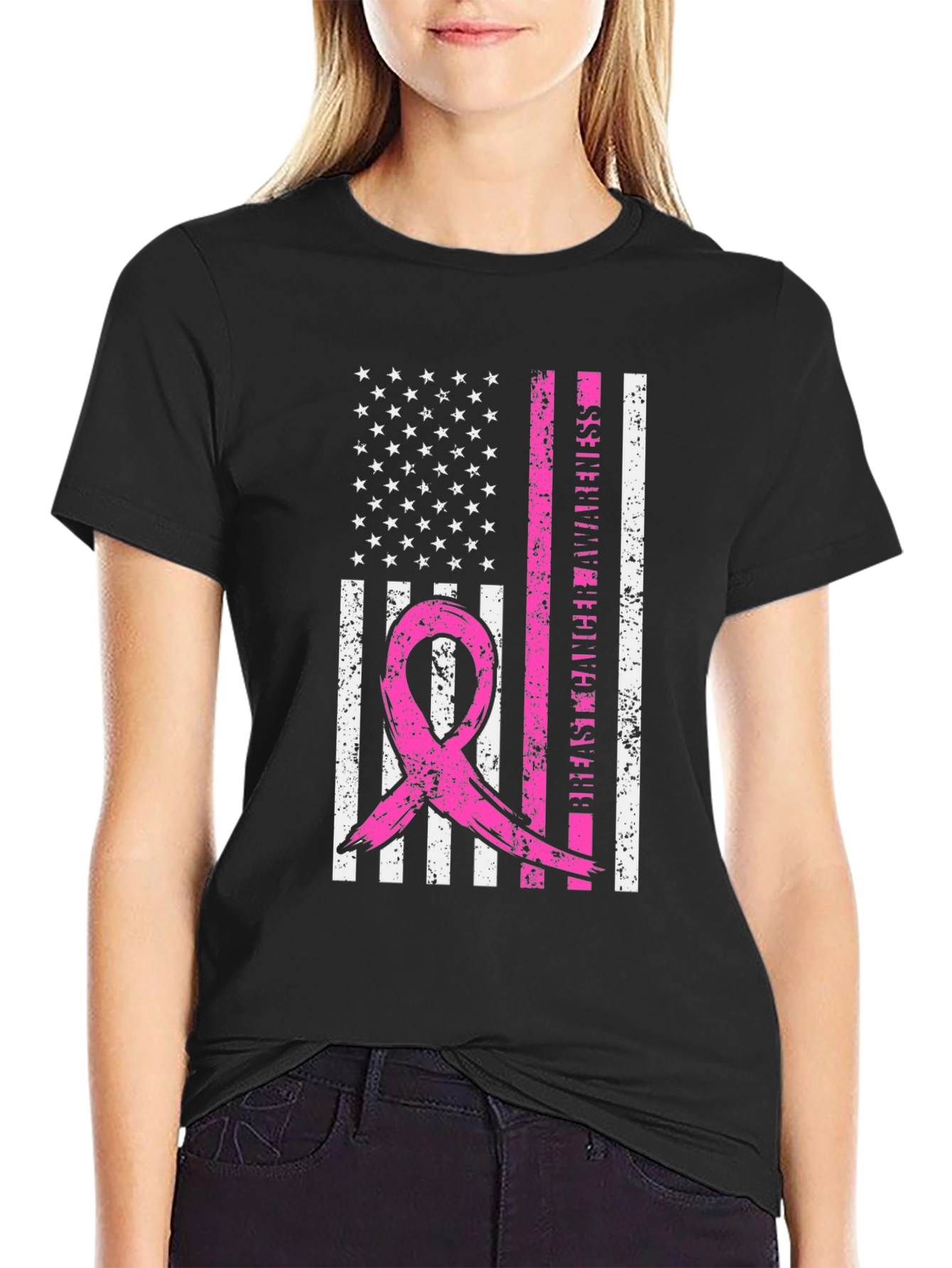 Breast Cancer Awareness American Flag T-Shirt