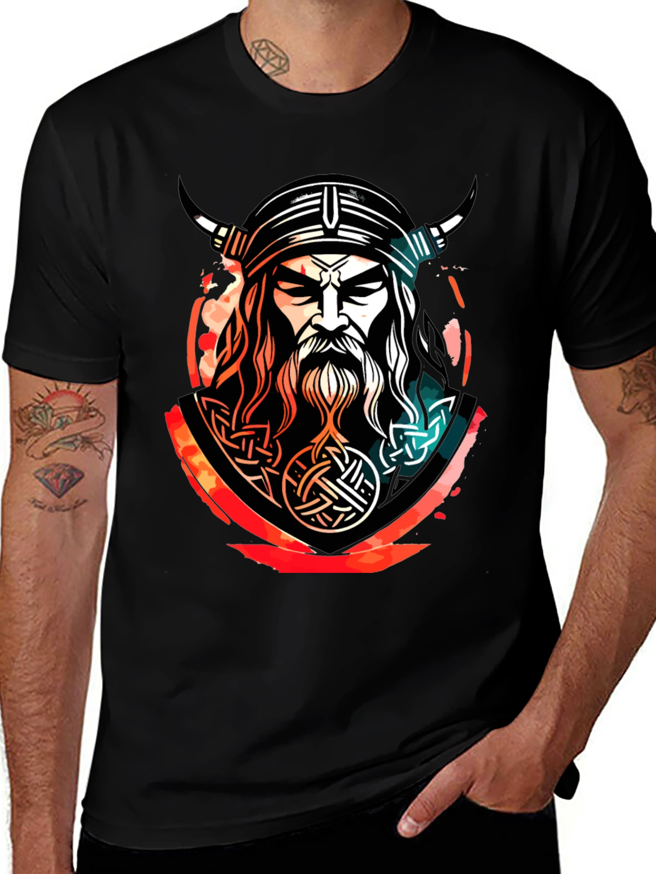 Viking Warrior Graphic Tee - Black