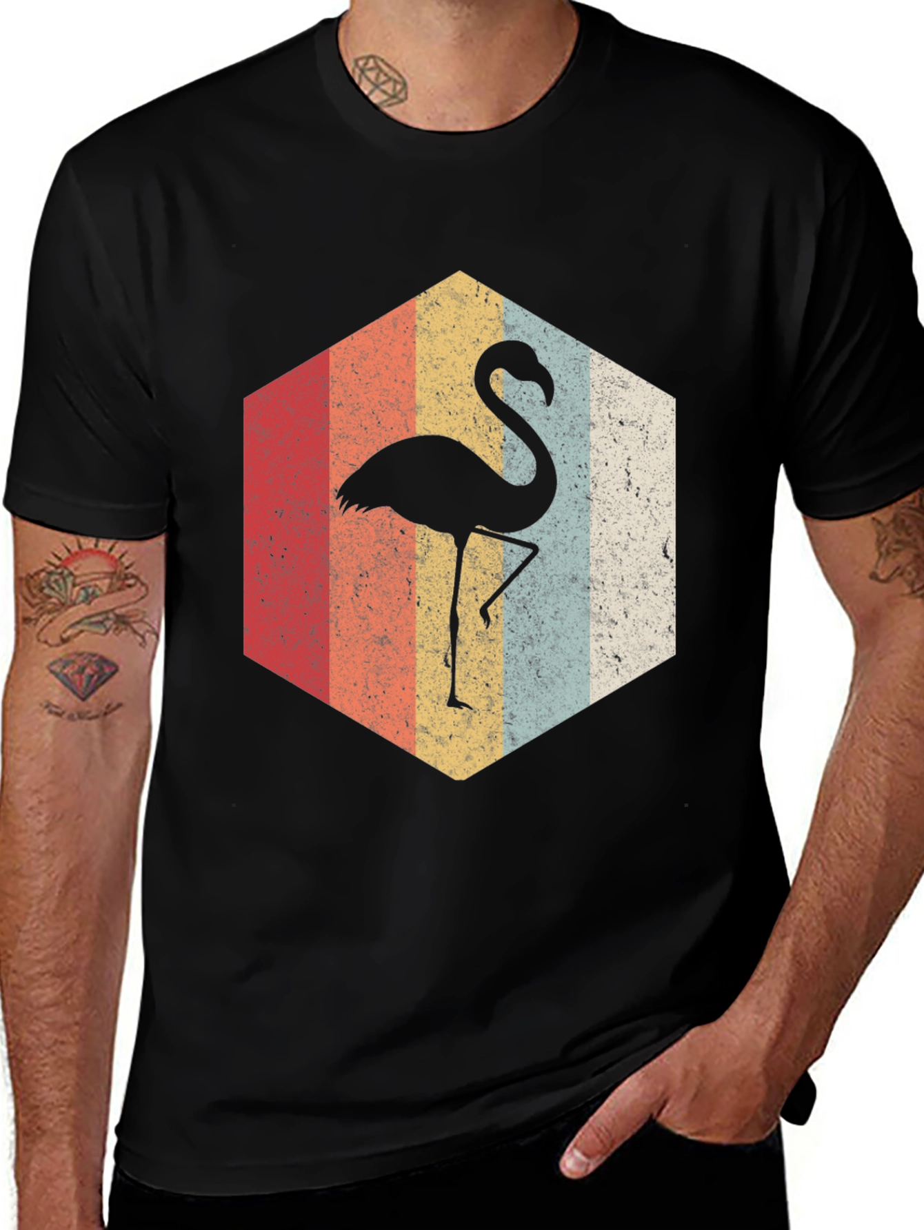 Retro Flamingo Hexagon Graphic Tee