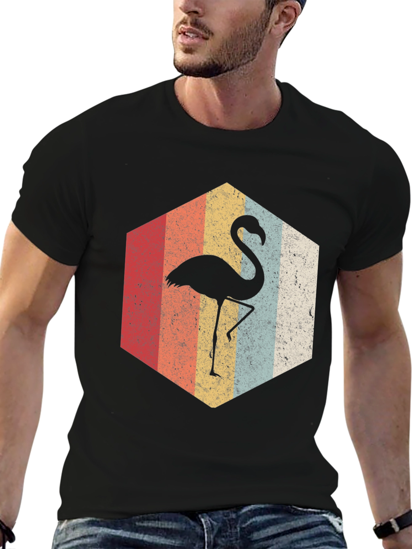 Retro Flamingo Hexagon Graphic Tee