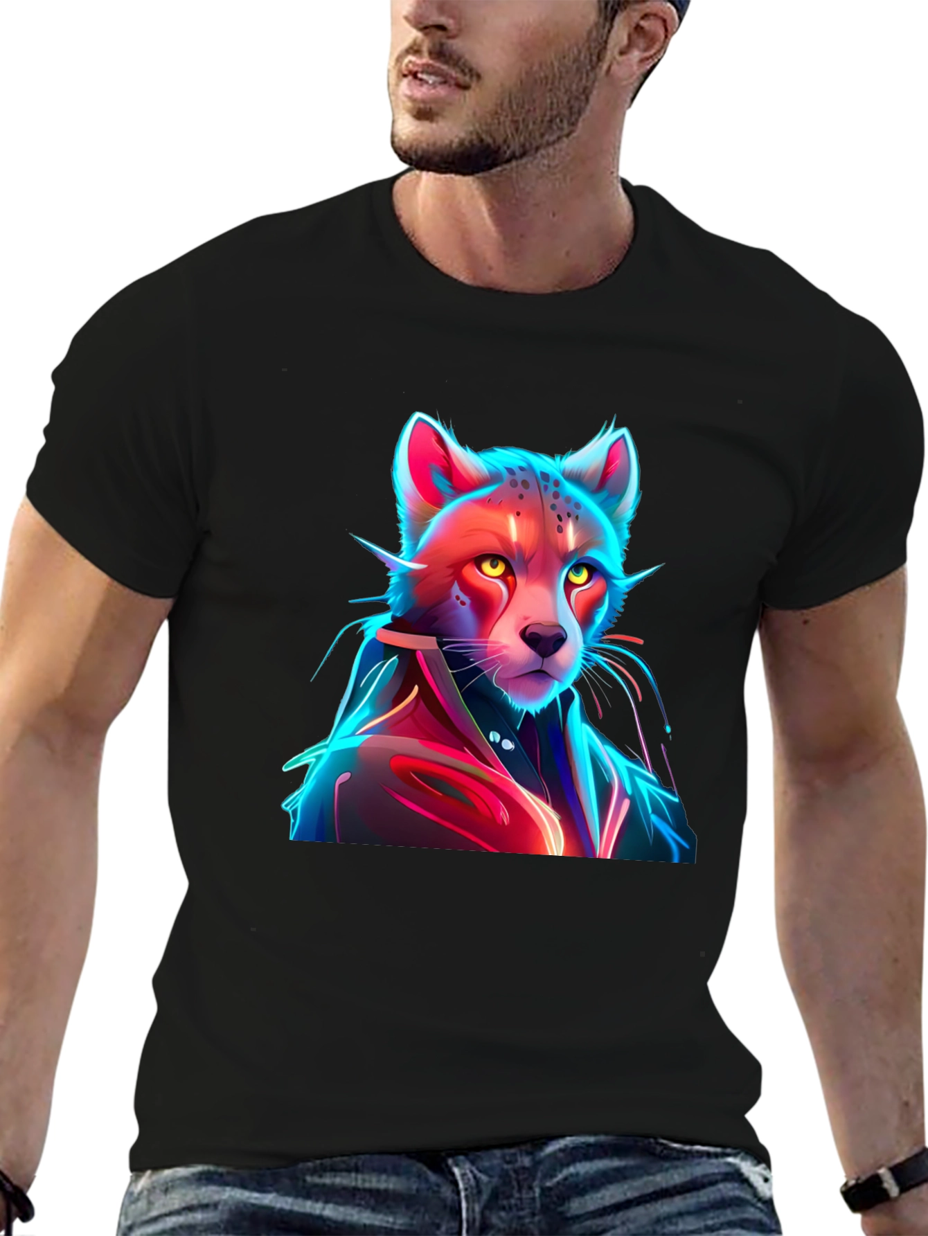 Neon Cyberpunk Cheetah Graphic Tee