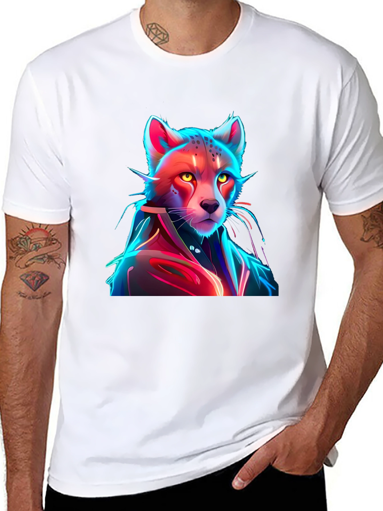 Neon Cyberpunk Cheetah Graphic Tee