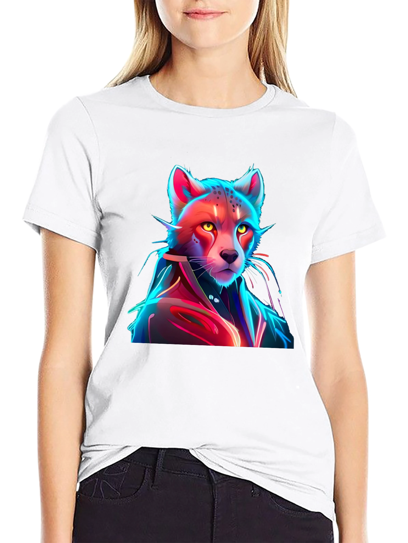 Neon Cyberpunk Cheetah Graphic Tee