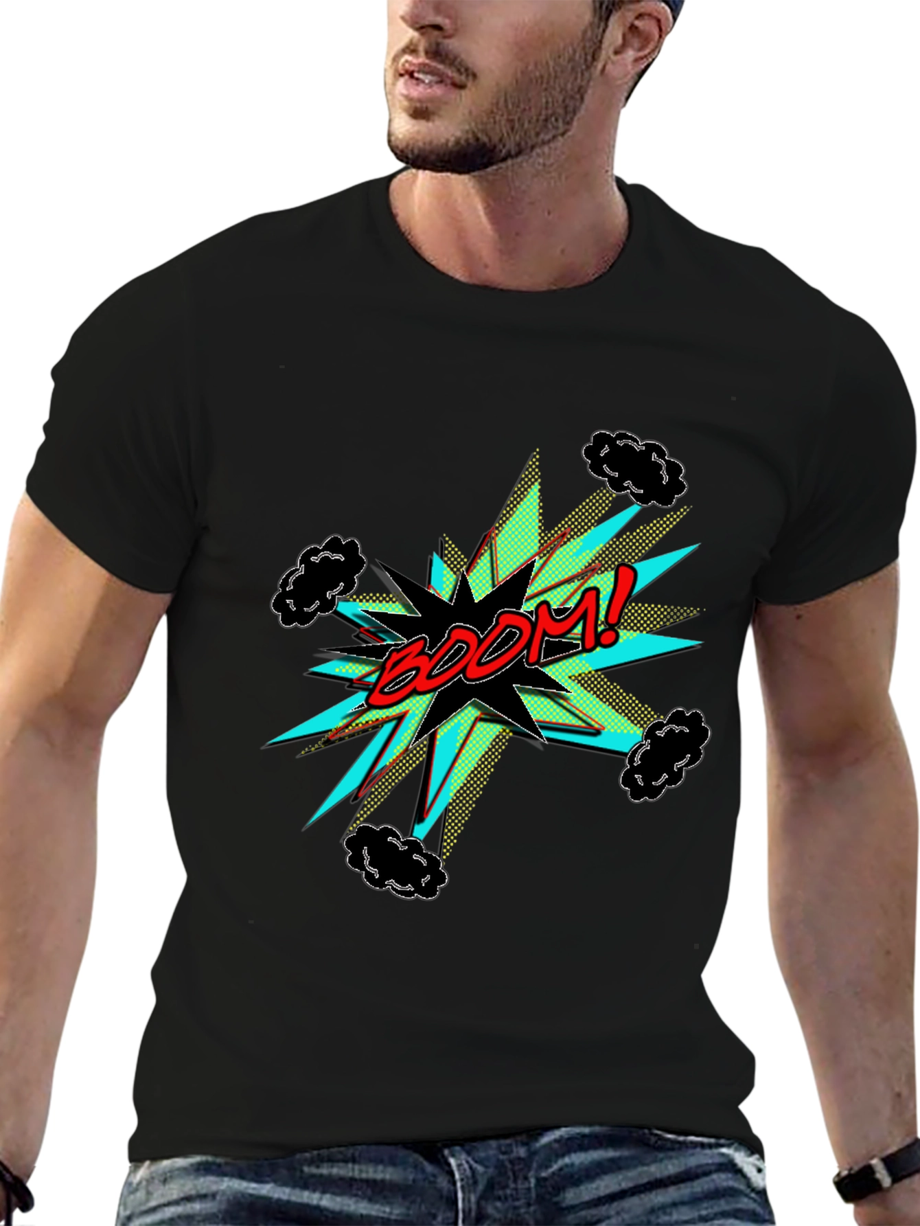 BOOM! Graphic Print Black Tee