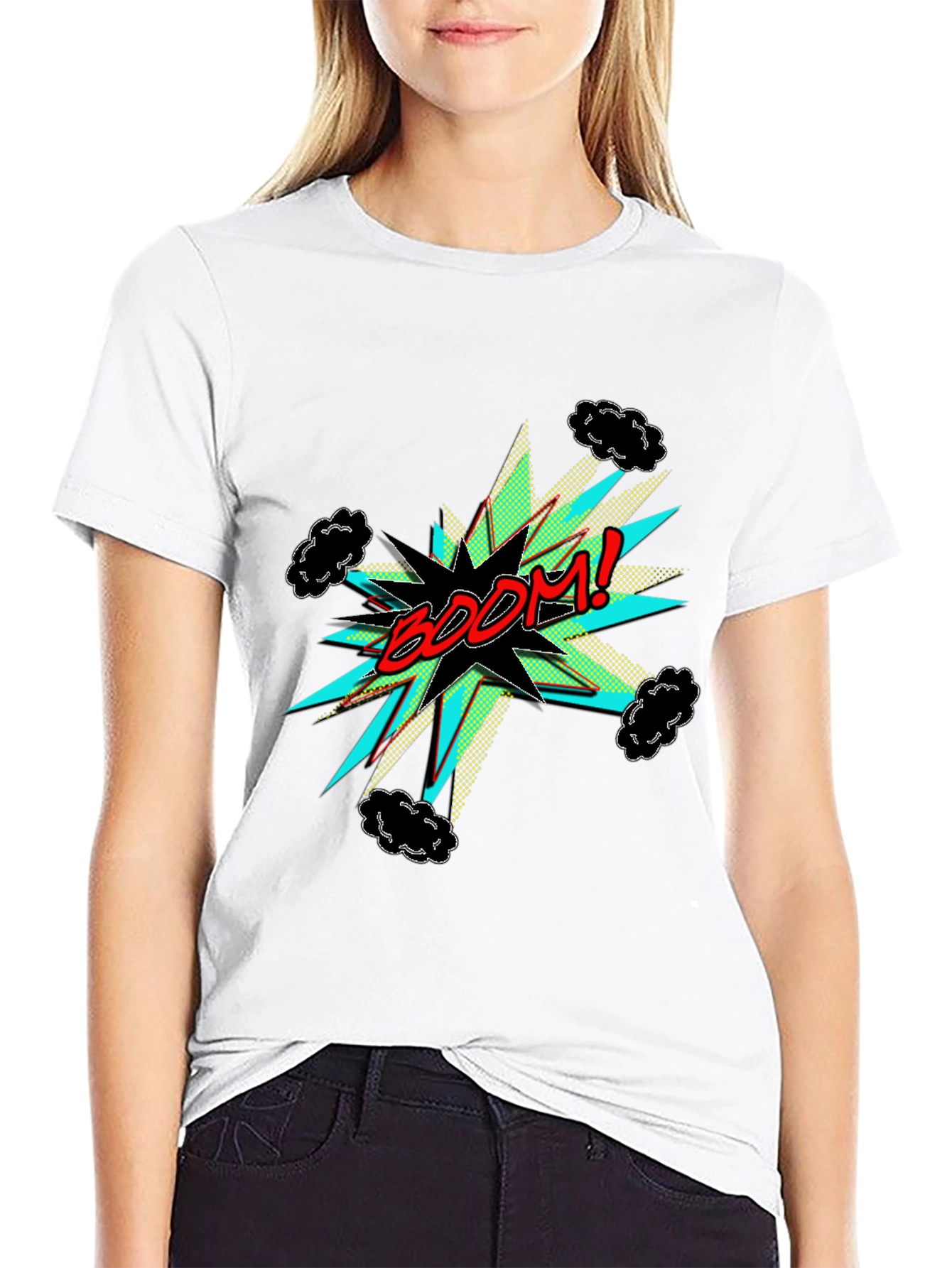 BOOM! Graphic Print Black Tee