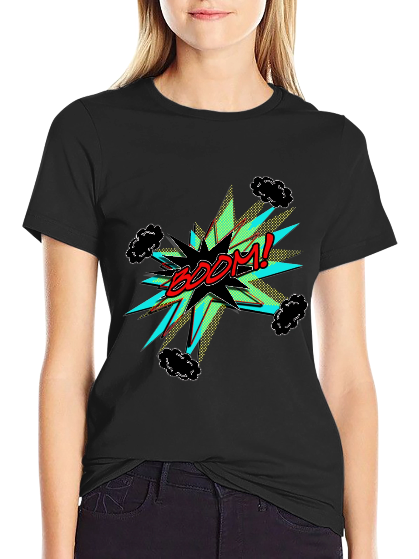 BOOM! Graphic Print Black Tee