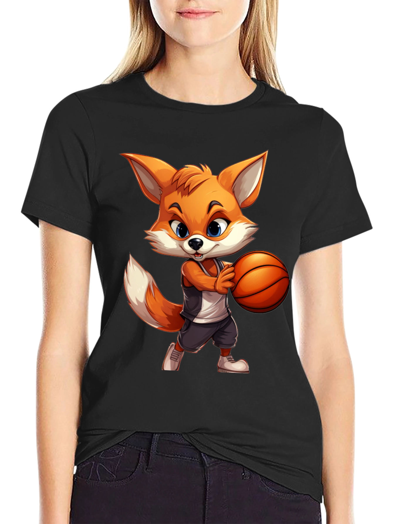 Cartoon Fox Basketball Graphic Tee