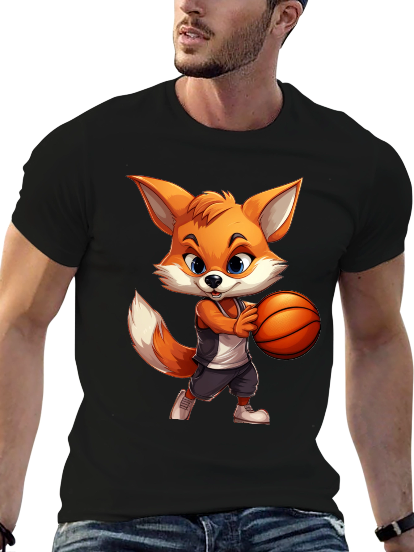 Cartoon Fox Basketball Graphic Tee