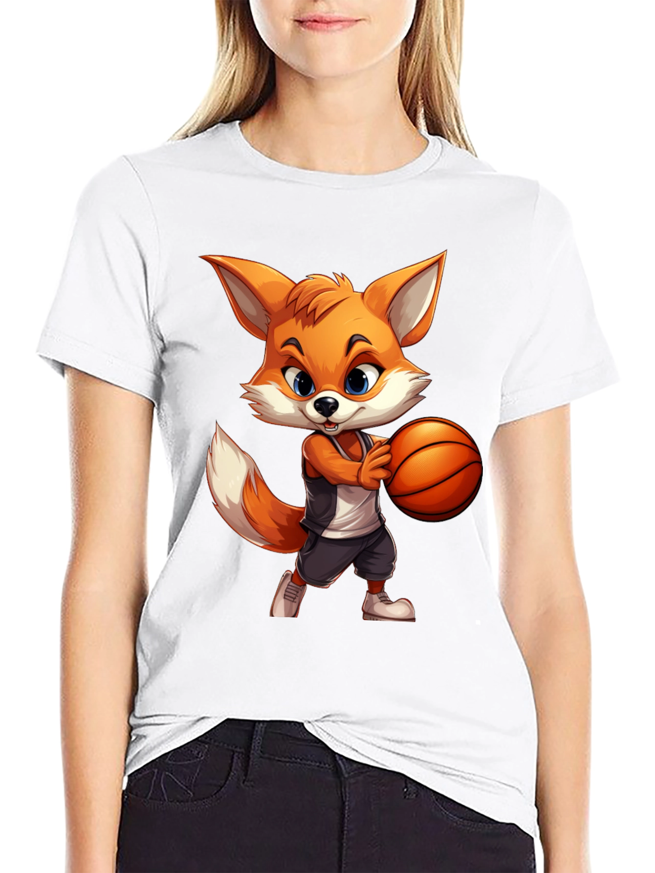 Cartoon Fox Basketball Graphic Tee
