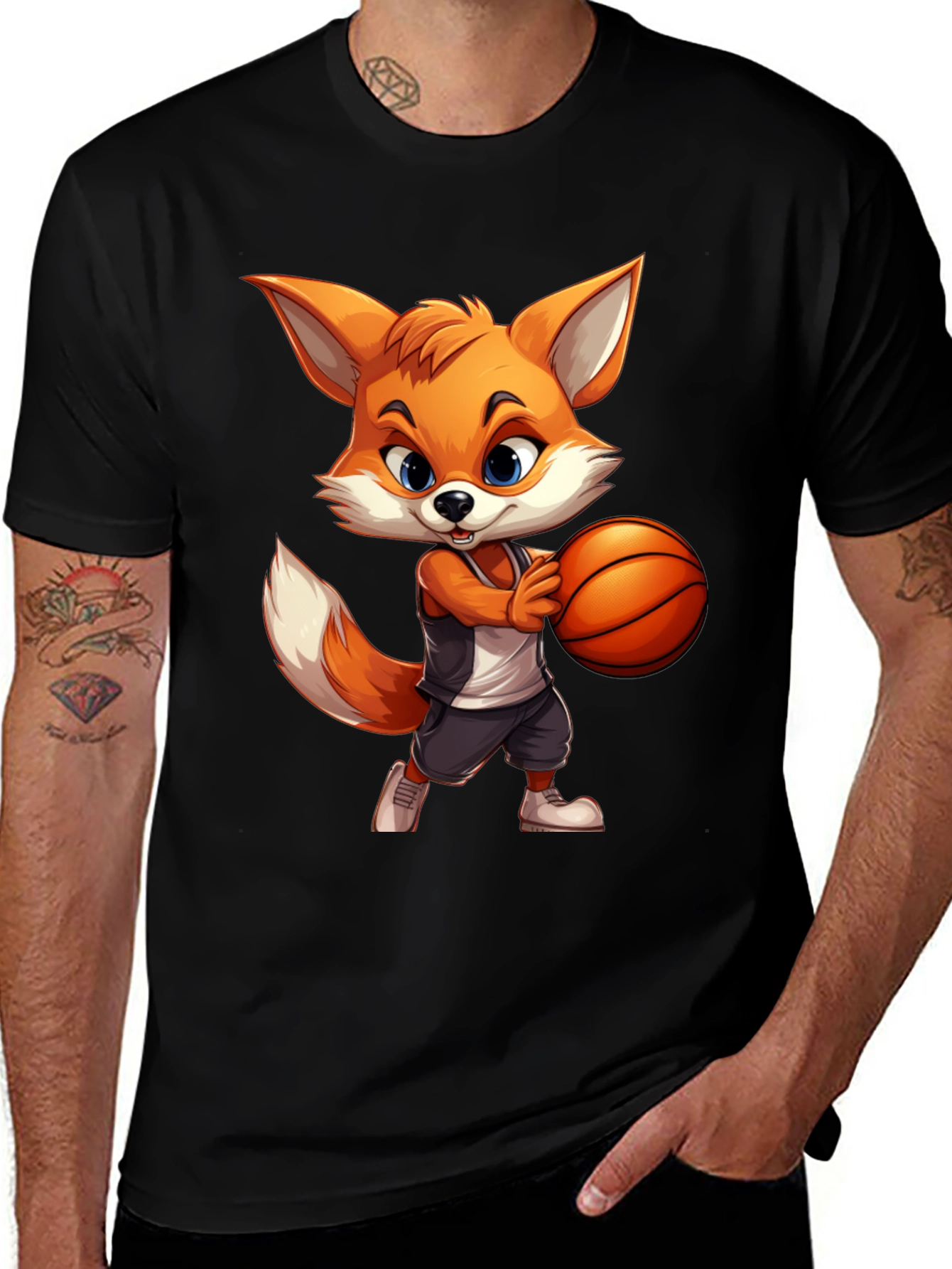 Cartoon Fox Basketball Graphic Tee