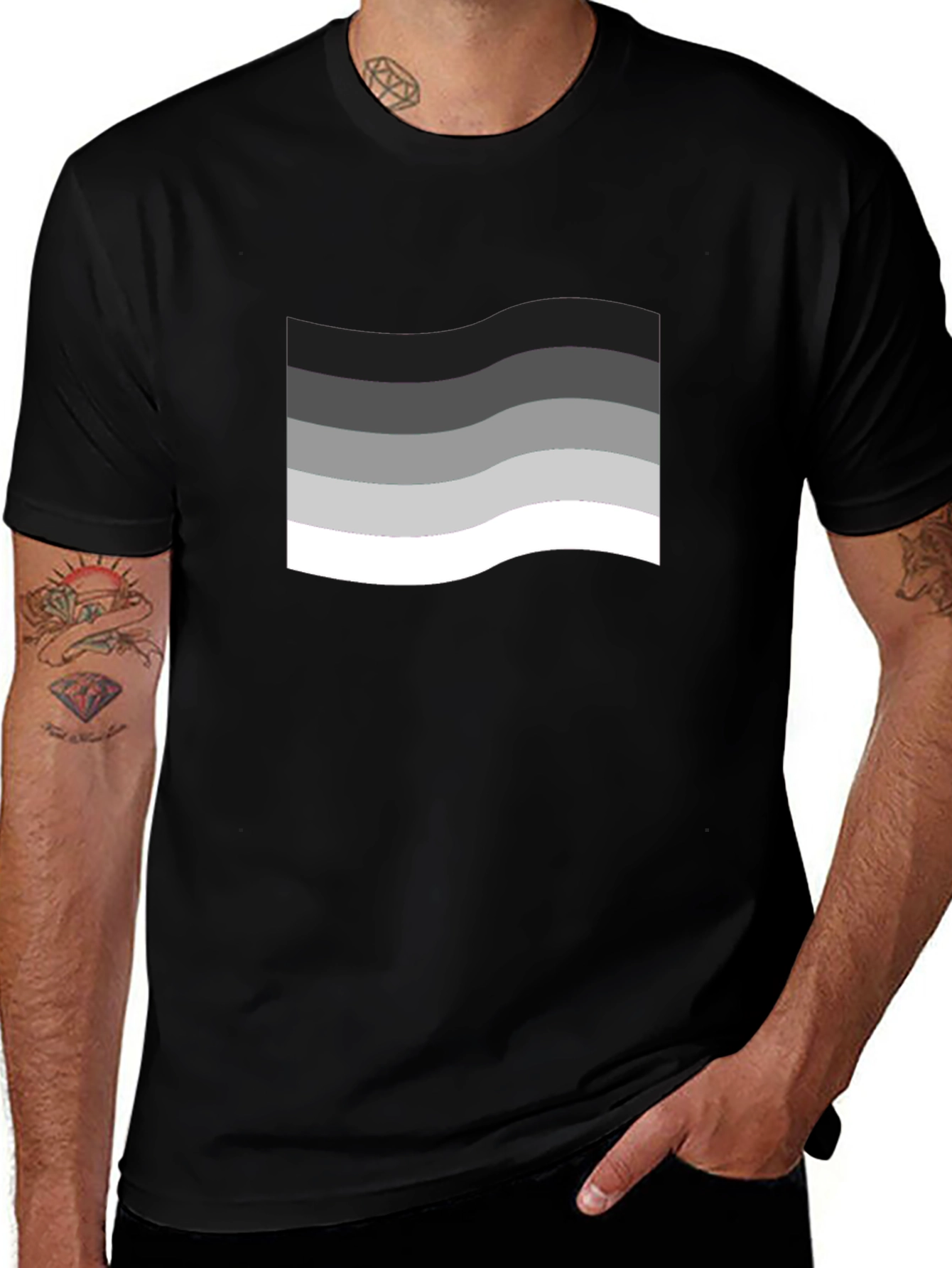 Wavy Gradient Graphic Black T-Shirt